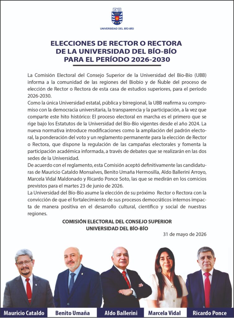 El Sur: Elecciones de Rector o Rectora de la Universidad del Bío-Bío para el período 2026-2030