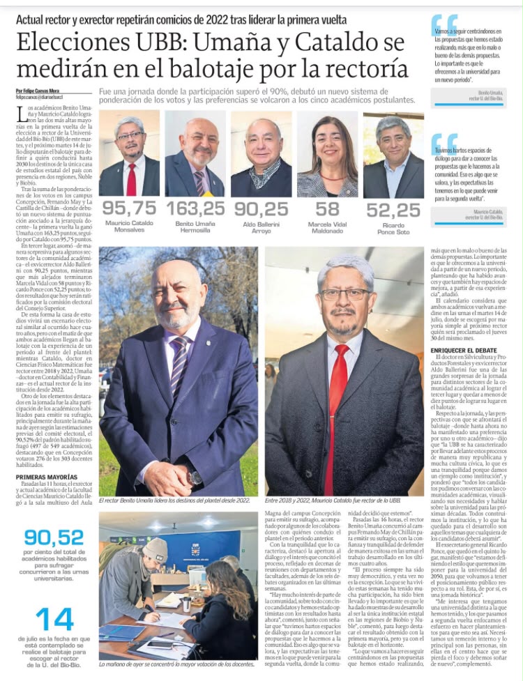 Elecciones UBB: Umaña y Cataldo de medirán en balotaje por la rectoría
